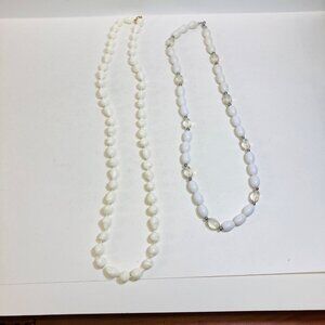 Vintage Estate Sale White Necklaces Kukui & Beaded Unbranded Lot of 2